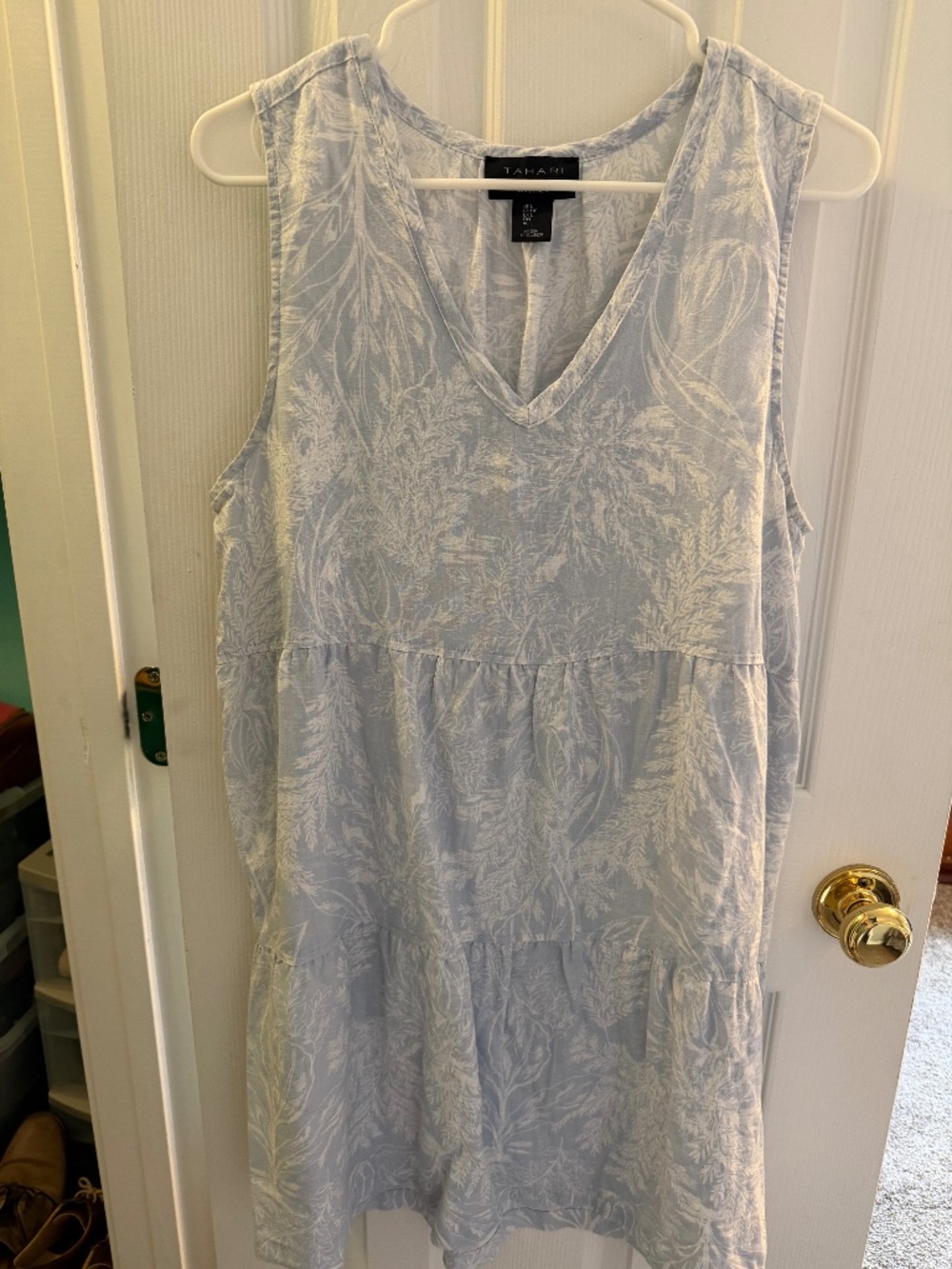 Tahari blue/white linen dress - large